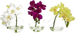 Nearly Natural Set of 3 9in Phalaenopsis Orchid Artificial Arrangement in Vase