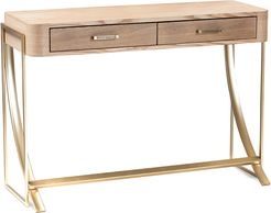 Design Studios Lafoy Natural Brown Finished Wood and Gold Finished 2-Drawer Console Table