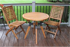Outdoor Interiors 3pc Eucalyptus & Metal Bistro Set With Folding Side Chairs