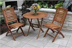 Outdoor Interiors 3pc Brazilian Eucalyptus Bistro Set With Folding Side Chairs