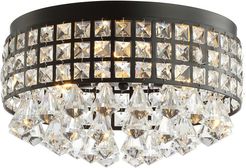 Jonathan Y Meredith 14.5in 3-Light Crystal Drops Metal LED Flush Mount. Black by JONATHAN  Y