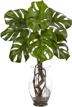 Nearly Natural 26in Monstera Plant in Rocks with Glass Vase