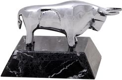 Chrome Plated Bull Paperweight on Black Zebra Marble
