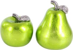 UMA Set Of 2 Modern 7 And 9 Inch Ceramic Emerald Green Pear And Apple Decor