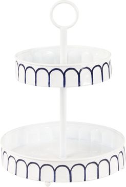 UMA Small White Metal 2-Tier Round Serving Tray Stand