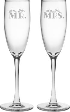 Susquehanna Glass Set of 2 I'm Her & I'm His Champagne Flute Glasses