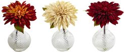Nearly Natural Set of 3 Dahlia with Decorative Vases