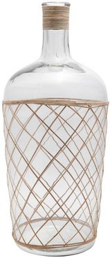 BIDKhome Large Glass with Woven Bamboo Vase