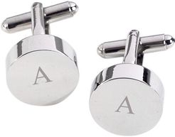 Bey-Berk Monogrammed Rhodium Plated Round Cufflinks