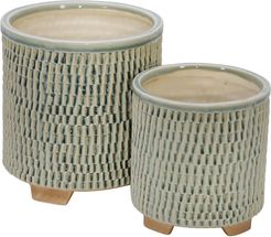 Sagebrook Home Ceramic Textured Footed Planter Set