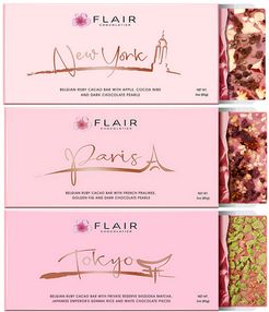 Flair Chocolatier Belgian Ruby Chocolate, 3-Set (New York, Paris And Tokyo Bars)