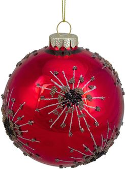 Northlight Red and Silver Beaded Snowflake Glass Ball Christmas Ornament