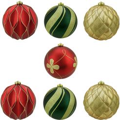 Northlight 7ct Red and Green Shatterproof 3-Finish Christmas Ball Ornaments
