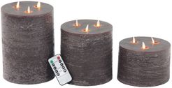 Set Of 3 Modern Wax And Led Brown Flicker Candles