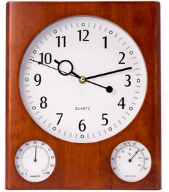 Cherry Wood Wall Clock with Thermometer & Hygrometer
