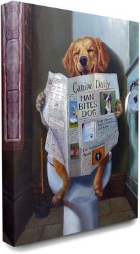 Stupell The Stupell Home Decor Collection Dog Reading the Newspaper On Toilet Funny Painting