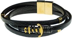 Dell Arte Stainless Steel Leather Wrap Bracelet