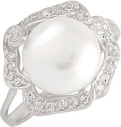 Splendid Pearls Silver 9-10mm Pearl & CZ Ring