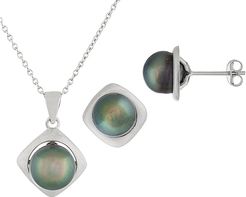 Splendid Pearls Silver 8-9mm Tahitian Pearl Pendant Necklace & Earrings Set