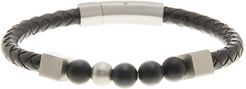 Dell Arte Stainless Steel Black Onyx Leather Adjustable Bracelet