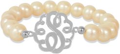 Jane Basch Silver Lace 9.5-10mm Pearl Initial Stretch Bracelet (A-Z)