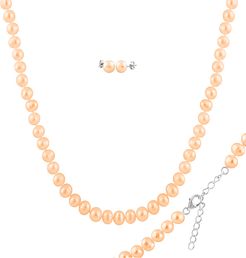 Splendid Pearls Silver 7-8mm Freshwater Pearl Necklace Set