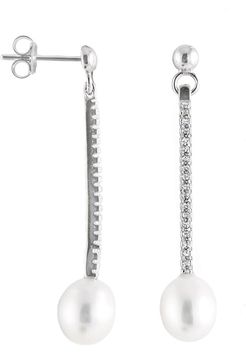 Splendid Pearls Plated Silver Freshwater Pearl & CZ Drop Earrings