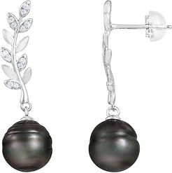 Splendid Pearls Silver 8-9mm Tahitian Pearl Dangling Earrings