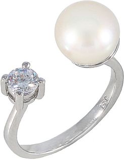 Splendid Pearls Silver 9-9.5mm Freshwater Pearl & CZ Ring