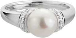 14K 0.09 ct. tw. Diamond 8mm Freshwater Cultured Pearl Ring