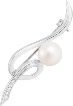 Splendid Pearls Rhodium Over Silver 8.5-9mm Pearl Brooch