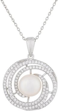 Splendid Pearls Rhodium Over Silver 9-10mm Pearl Pendant