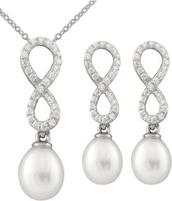 Splendid Pearls Rhodium Over Silver 7.5-8mm Pearl Necklace & Earrings Set