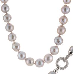 Splendid Pearls Rhodium Plated 11-12mm Pearl & CZ Necklace