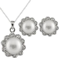 Splendid Pearl Silver 8-8.5mm Freshwater Pearl & CZ Necklace & Earrings Set