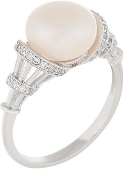 Splendid Pearls Rhodium Over Silver 9.5-10mm Pearl Ring