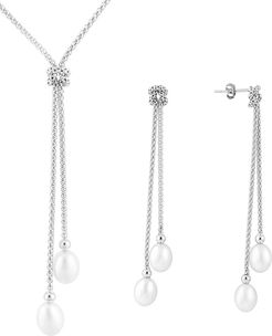 Splendid Pearls Silver 7.5-8mm Freshwater Pearl Necklace & Earrings Set