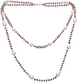 Forever Creations Silver 70.00 ct. tw. Ruby & 3mm Pearl 36in Necklace