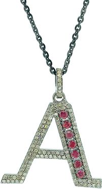 Arthur Marder Fine Jewelry Silver 1.10 ct. tw. Diamond & Ruby Initial Necklace