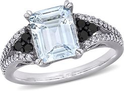Rina Limor Rhodium Plated Silver 2.38 ct. tw. Diamond & Ice Aquamarine Ring