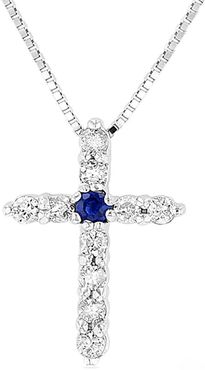 Suzy Levian 14K 0.18 ct. tw. Diamond & Sapphire Cross Pendant