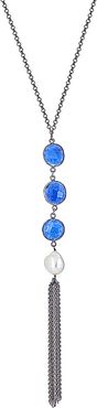 Forever Creations 18K Over Silver 6.00 ct. tw. Sapphire & Pearl 30in Necklace