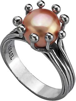 Danny Newfeld Silver 10-10.5mm Pearl Crown Design Ring