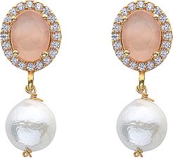 Forever Creations Gold Over Silver 4.00 ct. tw. Rose Quartz, & Pearl Earrings