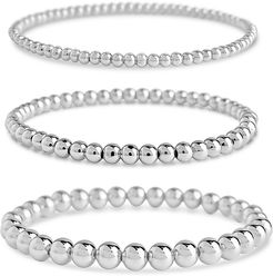 Sterling Forever Rhodium Plated Set of 3 Beaded Stretch Bracelets