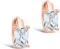 Sterling Forever 14K Rose Gold Over Silver CZ Micro Hoops