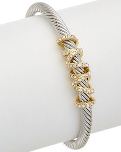 Juvell 18K Two-Tone Plated CZ Twisted Cable Cuff Bracelet