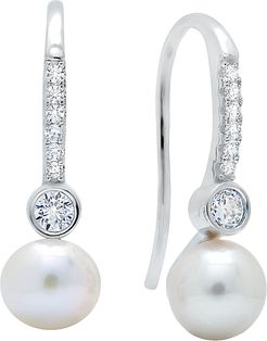 Crislu Platinum-Plated Silver CZ & Pearl Drop Earrings