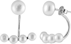 Splendid Pearls Rhodium Plated Silver 4-8mm Freshwater Pearl Drop Earrings