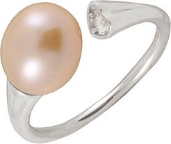 Rhodium Plated Silver 7.5-8mm Freshwater Pearl & CZ Ring